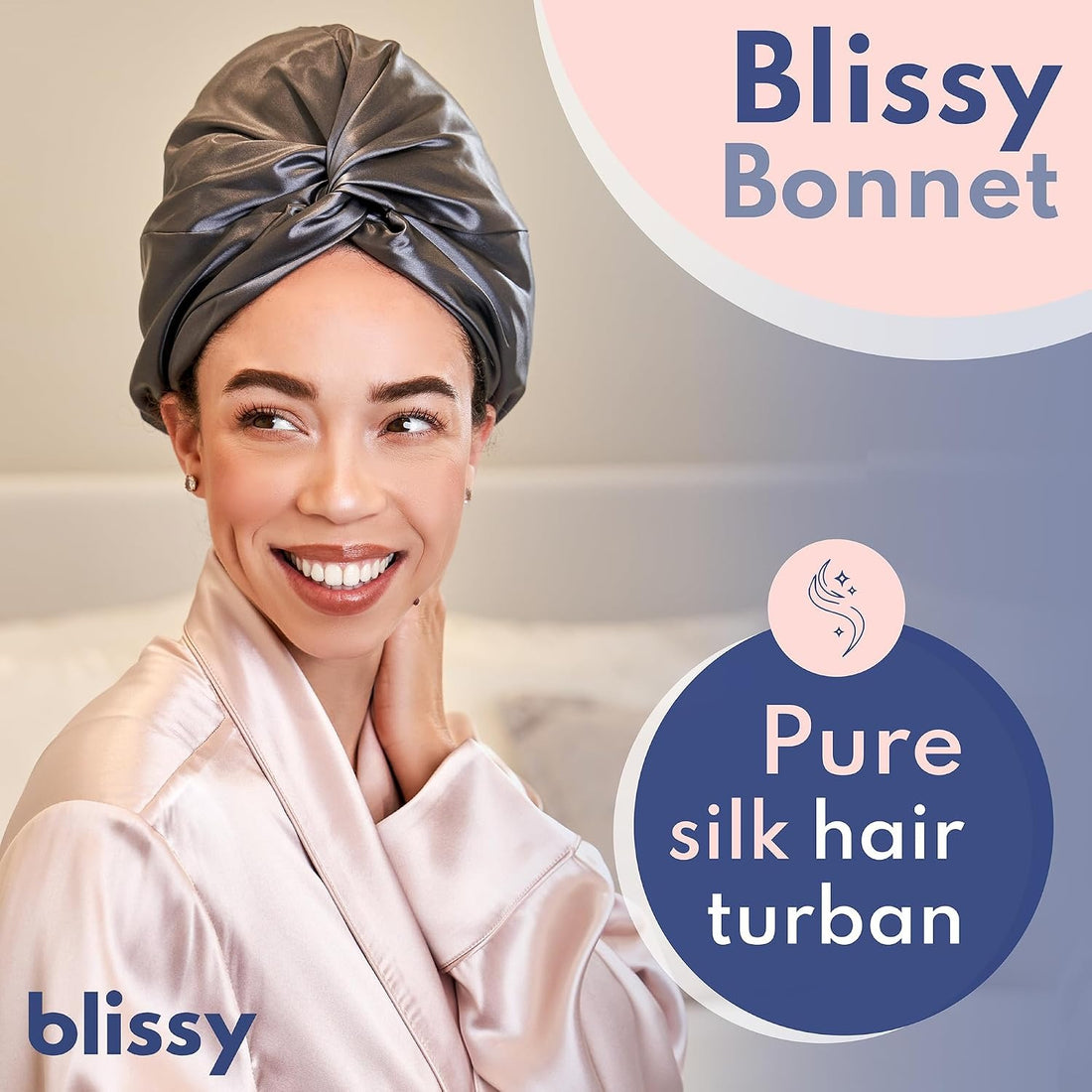 BLISSY Silk Bonnet For Sleeping For Long And Curly Hair - 100% Pure Mulberry Silk 22 Momme 6a High-grade Fibers