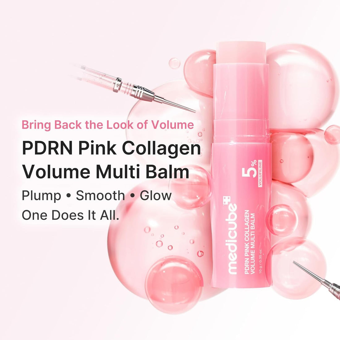PDRN Pink Collagen Volume Multi Balm Stick | Volufiline, PDRN, NAD, Collagen | Face & Body Balm for Under-Eyes, Neck, Forehead, Smile Lines, Lips | Plumping, Radiance, Line Care | K-Beauty